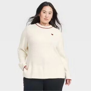 a new day Cream Sweater with Red Trim
